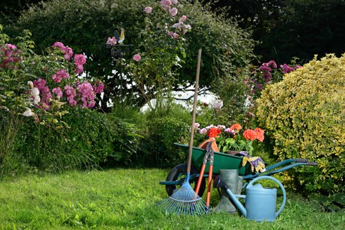 Front view of a well-maintained Sutton garden with pathways and borders